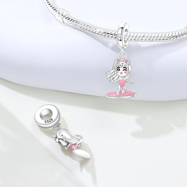 Surfing Girl Charm | S925 Sterling Silver | Pandora Charm Design - Image 5