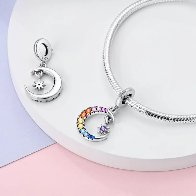 Colourful Star and Moon Charm | S925 Sterling Silver | Pandora Charm Design - Image 4