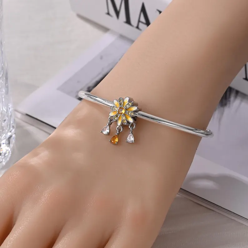 Yellow Daisy Bead Charm | S925 Sterling Silver | Pandora Charm - Image 4