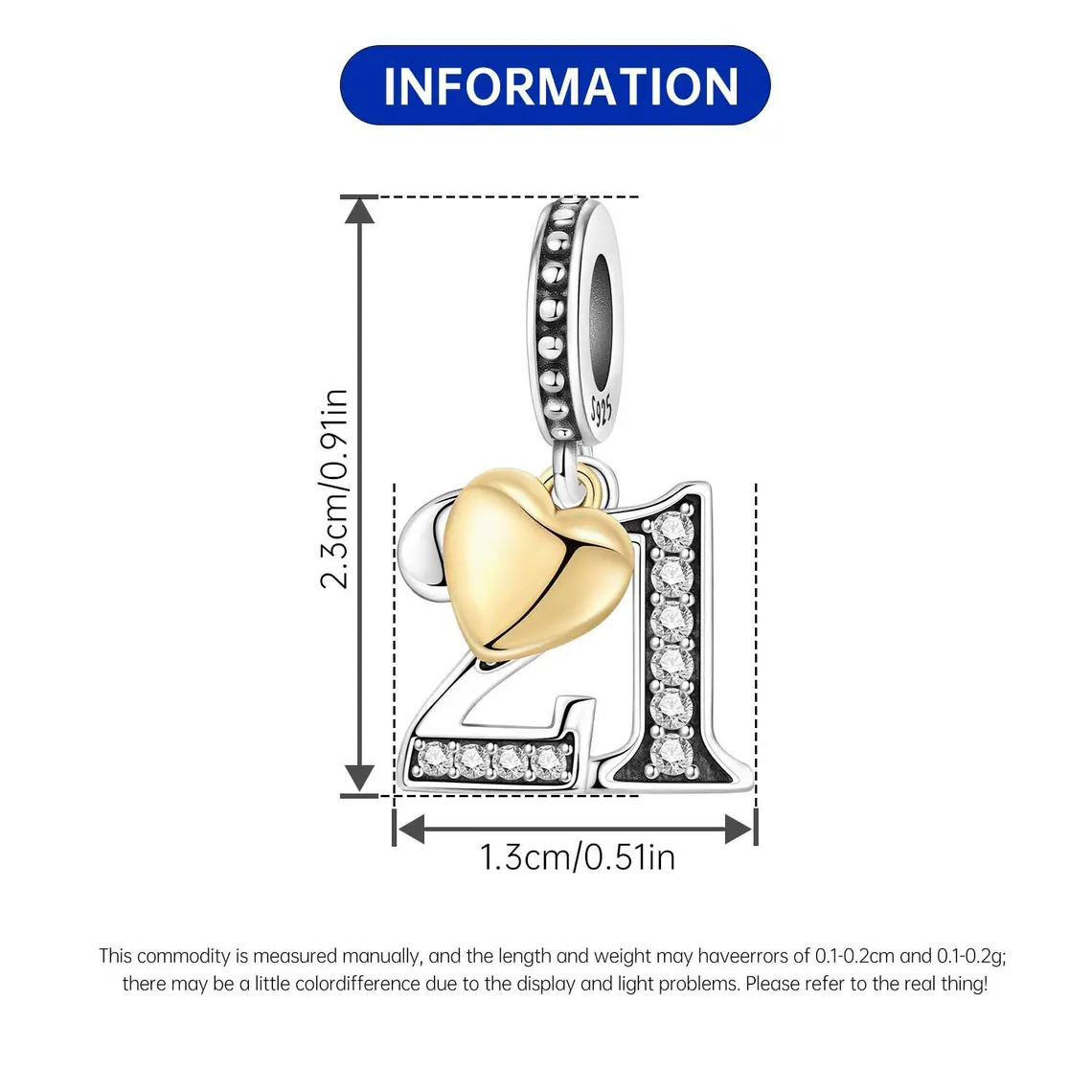 21st Birthday Milestone Heart Charm | S925 Sterling Silver | Pandora Charm - Image 4