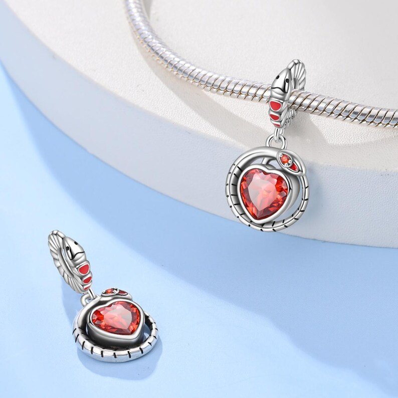 Fire Snake Heart Pendant Charm | S925 Sterling Silver | Pandora Charm Design - Image 2
