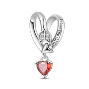 Cupid arrow heart charm silver