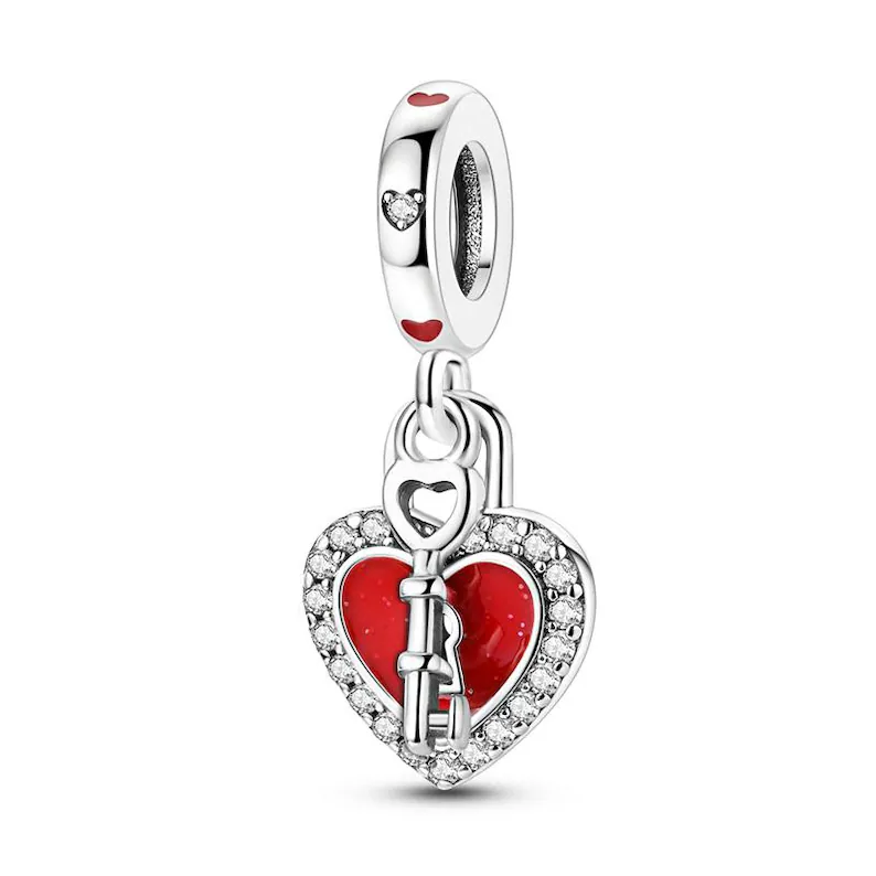 Heart Lock Key Silver charm