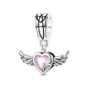Heart wing charm silver design