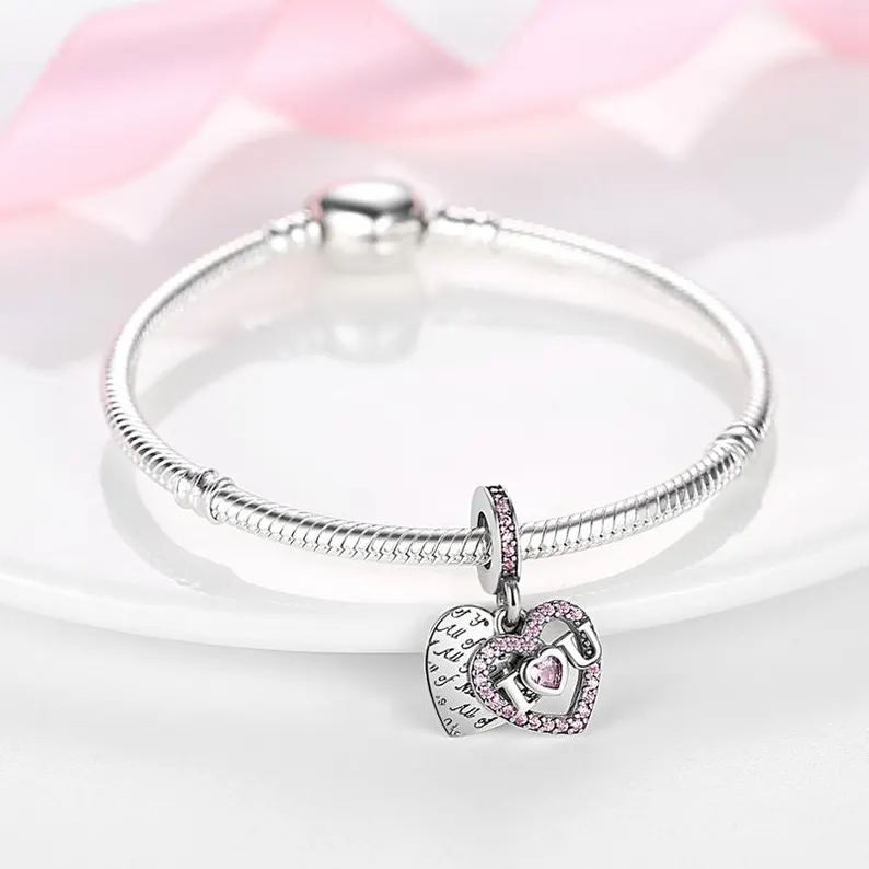 LOVE YOU Jewelled Heart Pendant Charm | S925 Sterling Silver | Pandora Charm Design - Image 2