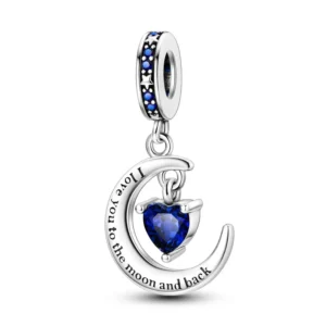Moon and back silver love charm pendant
