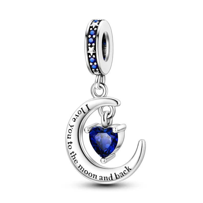 Moon and back silver love charm pendant