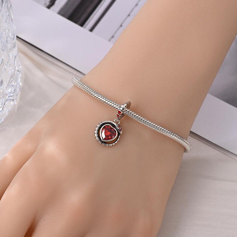 Fire Snake Heart Pendant Charm | S925 Sterling Silver | Pandora Charm Design - Image 3