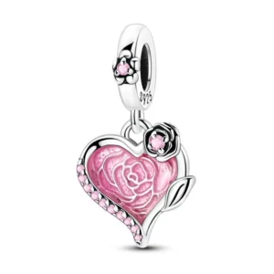 Pink rose sterling silver Pandora charm