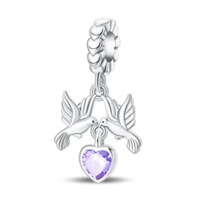 Romantic Bird Heart Silver Charm