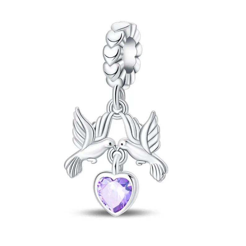 Romantic Bird Heart Silver Charm