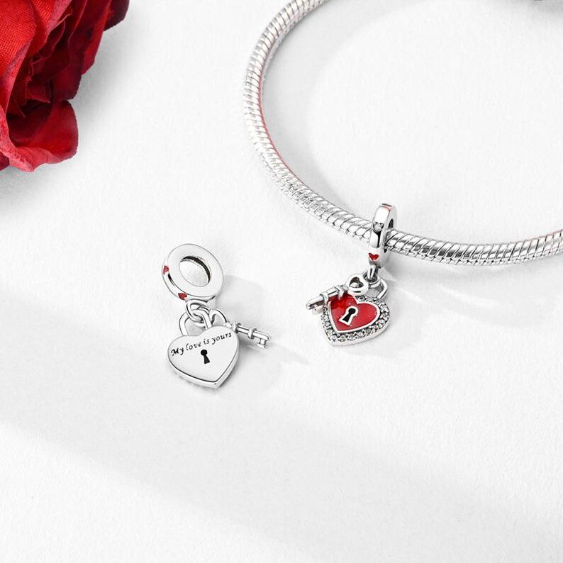 Valentine’s Heart Lock Key Pendant Charm | S925 Sterling Silver | Pandora Charm Design - Image 2