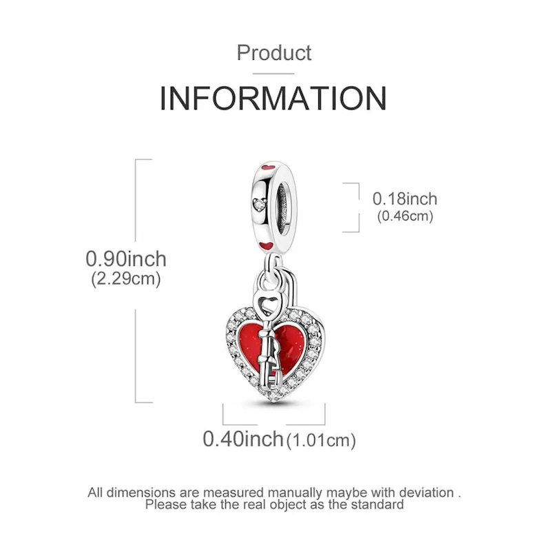 Valentine’s Heart Lock Key Pendant Charm | S925 Sterling Silver | Pandora Charm Design - Image 3