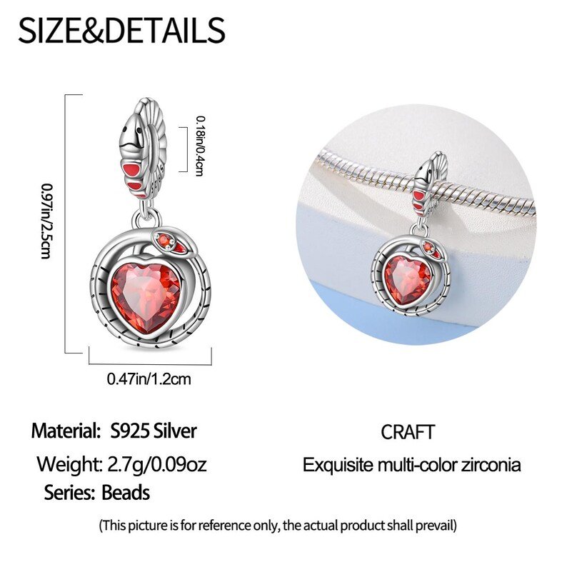 Fire Snake Heart Pendant Charm | S925 Sterling Silver | Pandora Charm Design - Image 4