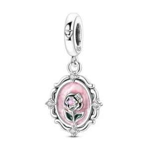 Silver eternal rose flower charm bracelet pendant