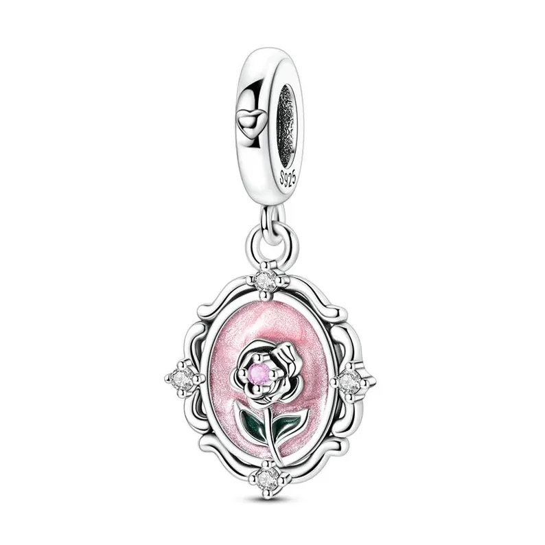Silver eternal rose flower charm bracelet pendant