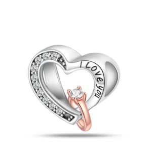 Silver two-tone hollow heart diamond bracelet charm