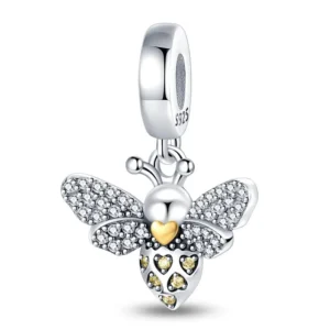 Sparkling bee dangle charm sterling silver