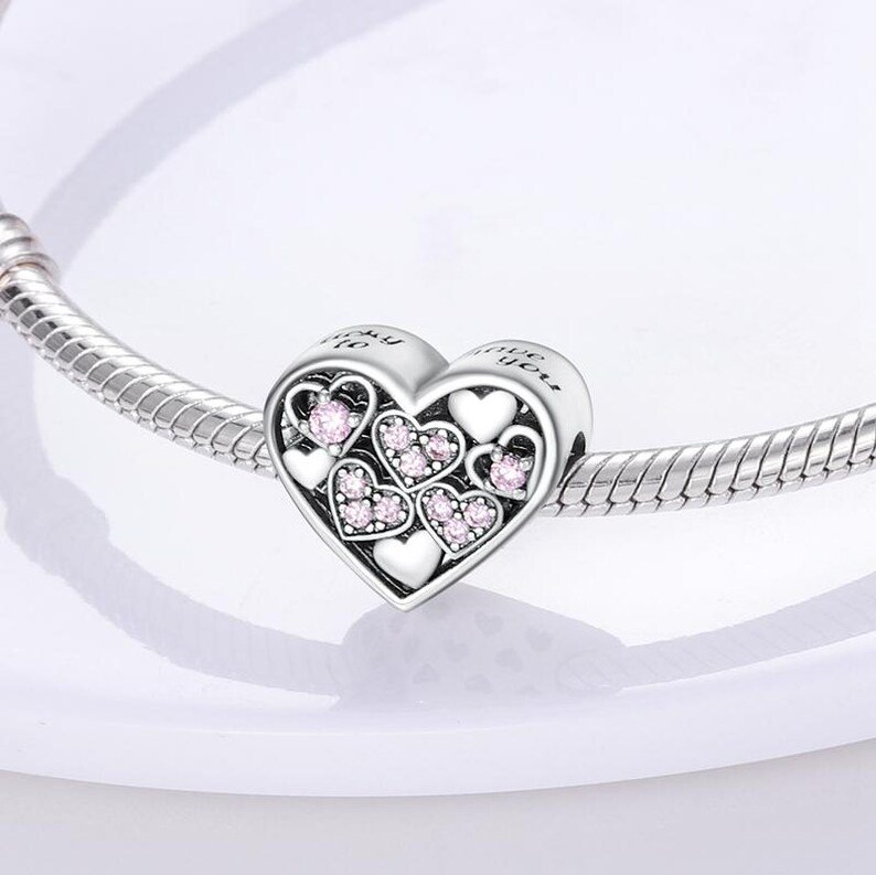 Heart Shaped Pink Zircon Beads Charm | S925 Sterling Silver | Pandora Charm Design - Image 2