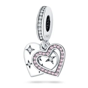 Star heart two piece sterling silver charm