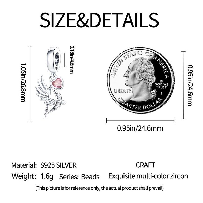 Wings Arrow and Heart Charm | S925 Sterling Silver | Pandora Charm Design - Image 4