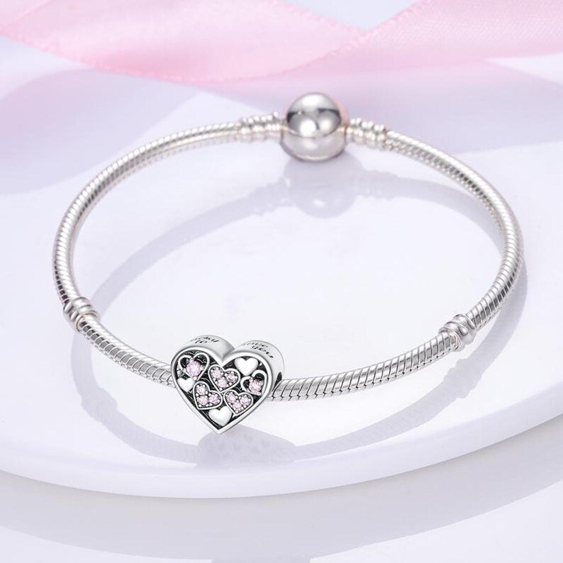 Heart Shaped Pink Zircon Beads Charm | S925 Sterling Silver | Pandora Charm Design - Image 3