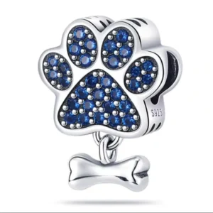 Blue paw print dog bone charm