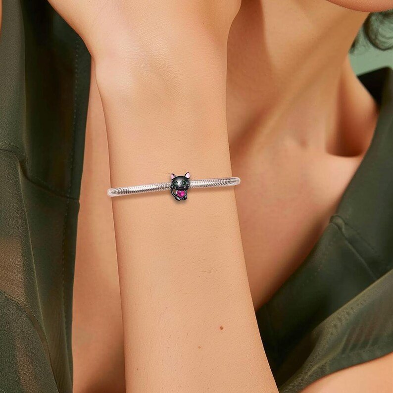 Black Cat CZ Heart Charm | S925 Sterling Silver | Pandora Charm Design - Image 3