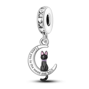 Moon and back cat charm silver