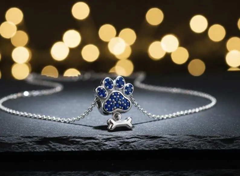 Blue Paw Print & Dog Bone Charm | S925 Sterling Silver | Pandora Charm Design - Image 3