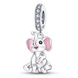 Pink elephant dangle charm sterling silver