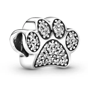 Sparkling dog paw print silver charm